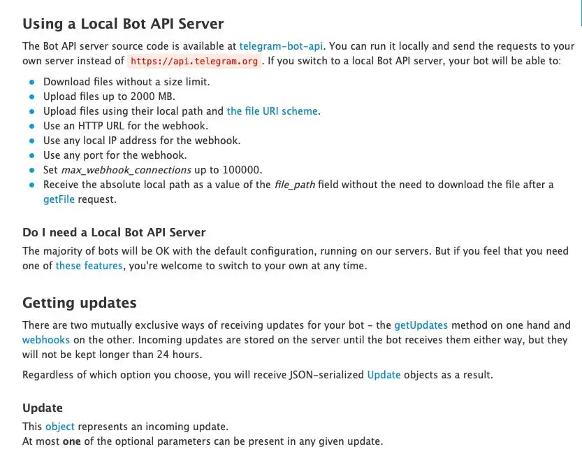 Descrizione modalita local per Telegram Bot API server