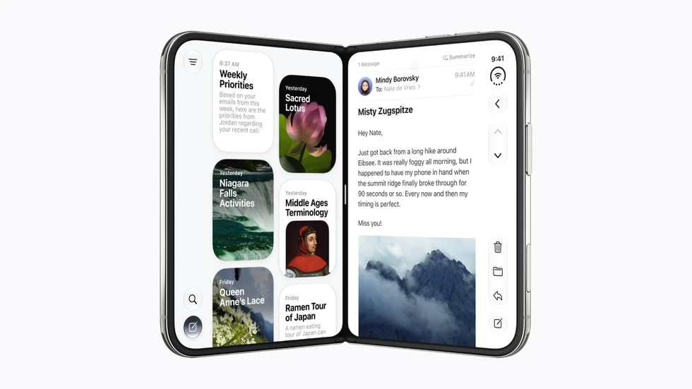 Official Apple demonstration of Siri and Mail side by side on an open iPhone Duo