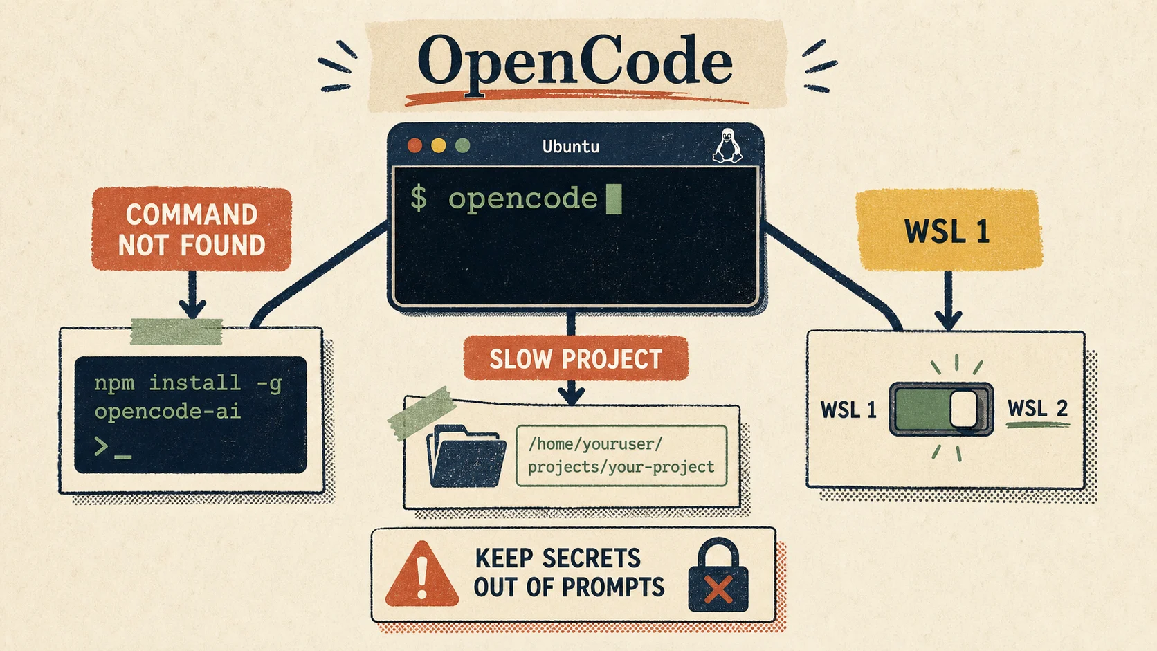 Troubleshooting map for OpenCode running on Windows with WSL