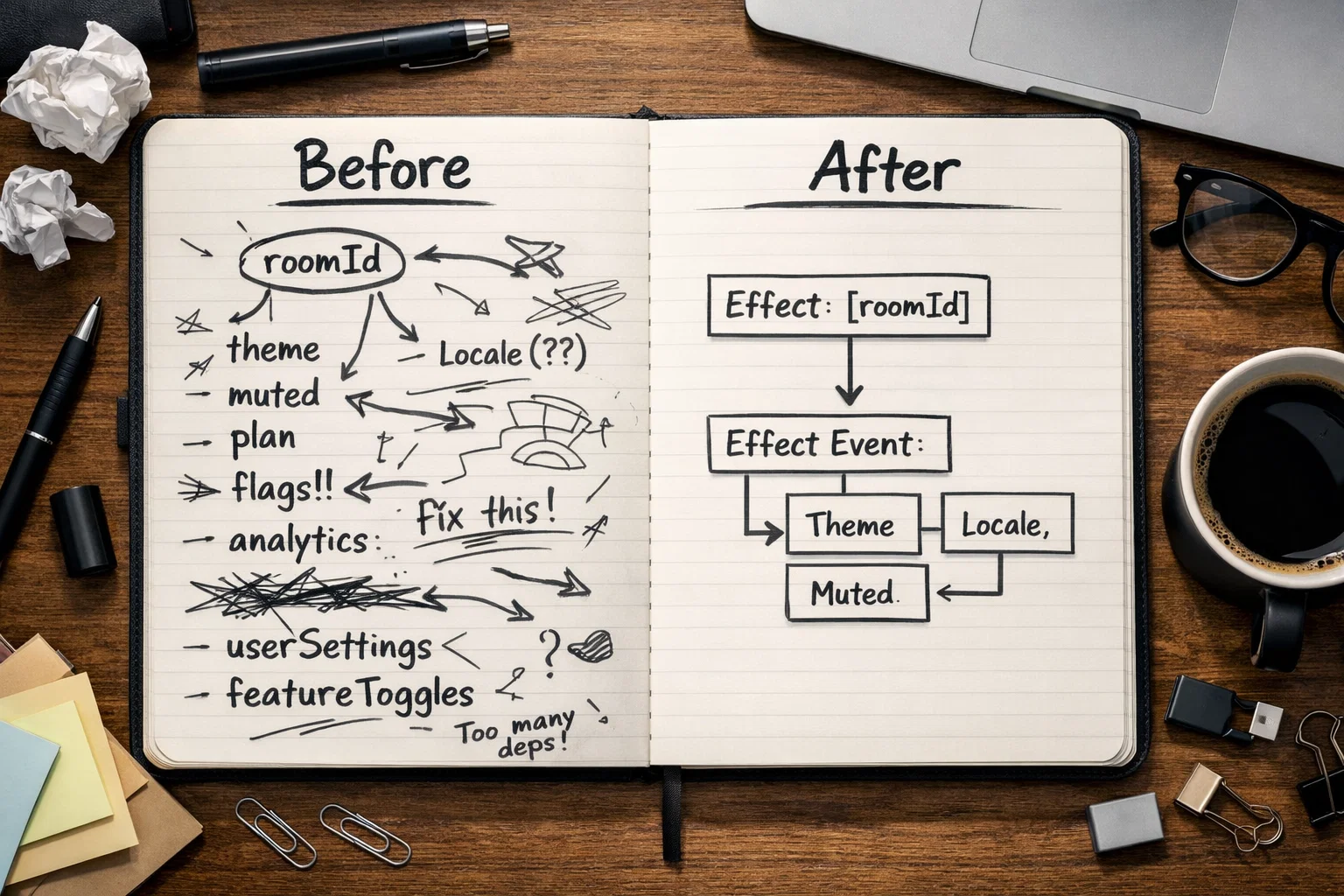 React useEffectEvent in profondità: stale closures, sottoscrizioni, listener, timer e analytics in React 19.2