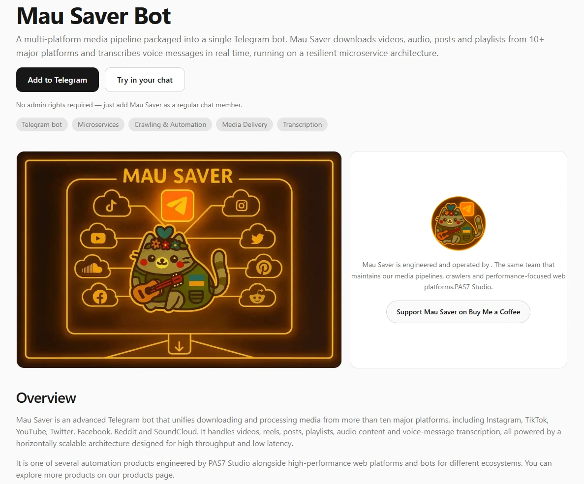 Snimka PAS7 Studio produktne stranice za Mau Saver Bot