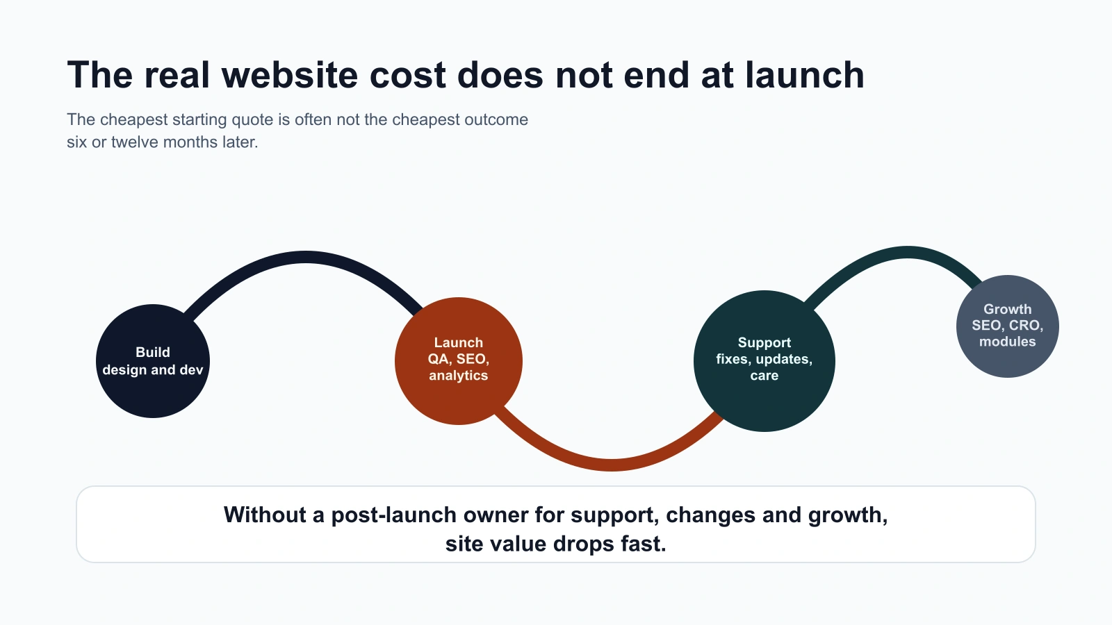 Infografica sul costo completo di un sito web: build, launch, support, growth