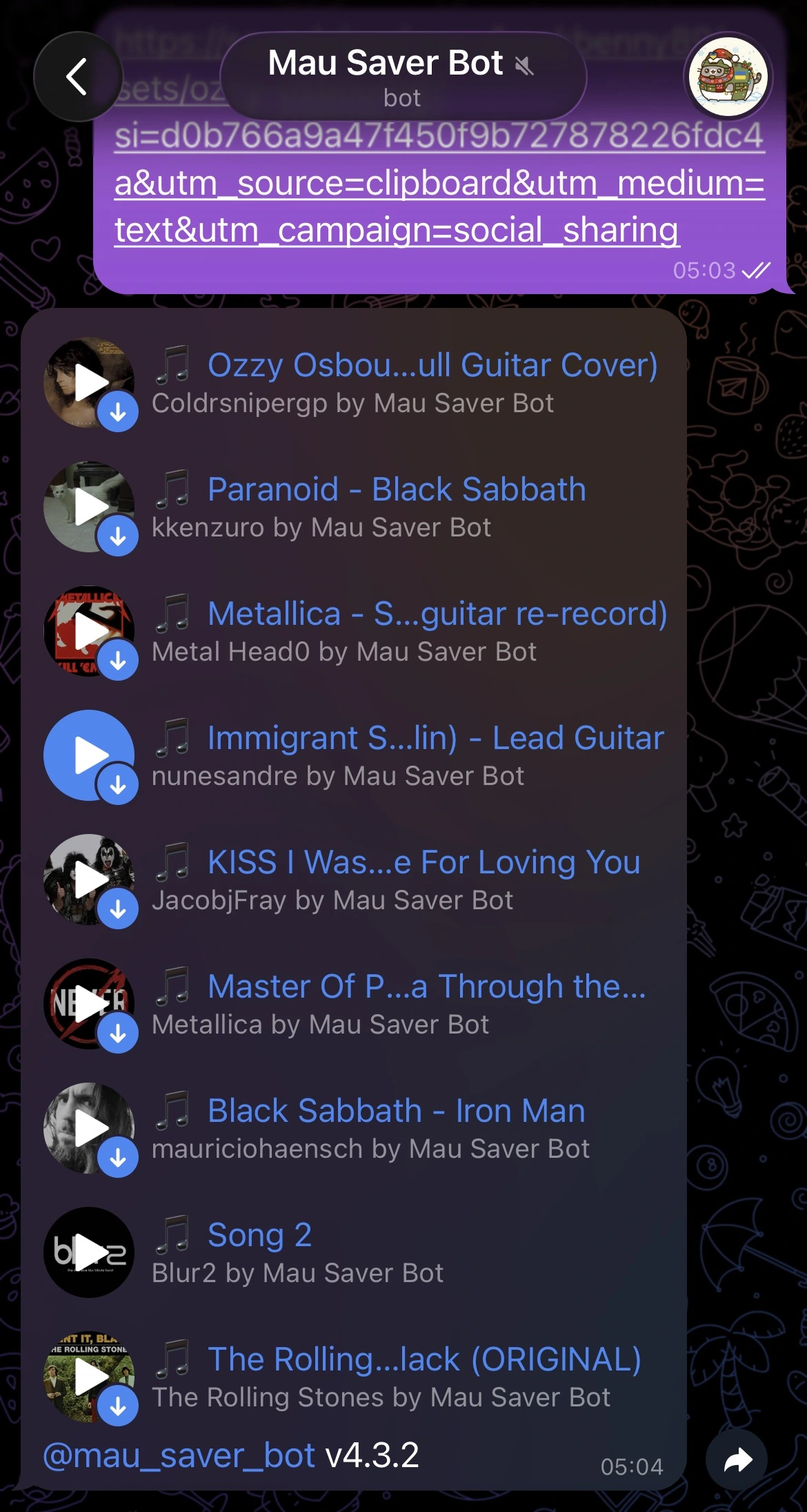 Mau Saver Telegram bot delivering audio and music content