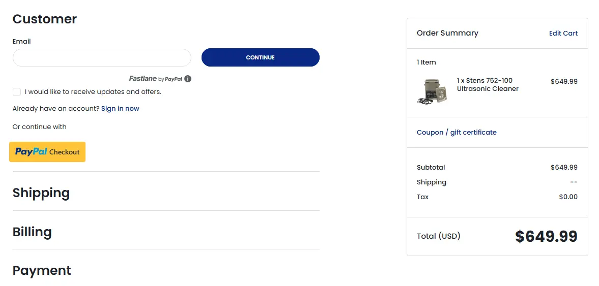 Minimalist checkout flow optimised for conversions